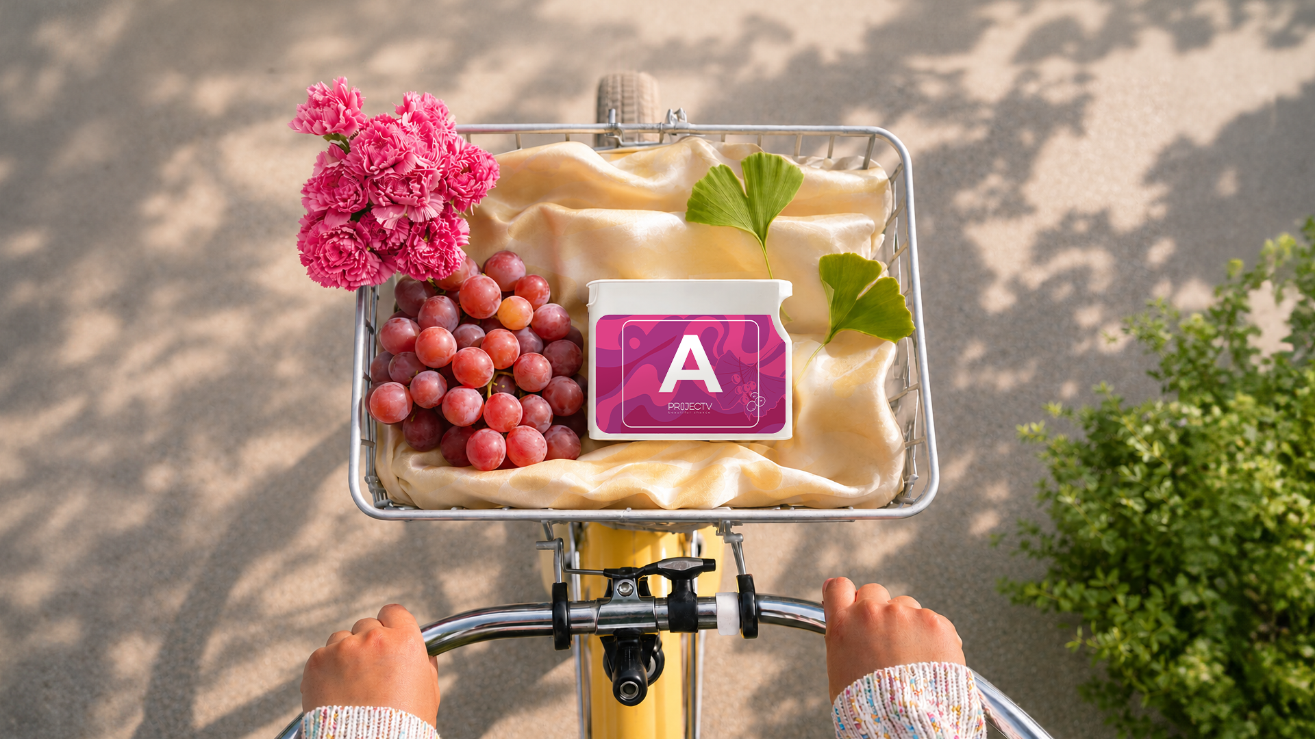 Wellness supplements arranged in a flower-filled garden